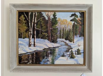 Landscape Oil Painting Titled 'Washington Riverglade' By Dorothy MacLean Snowy Stream