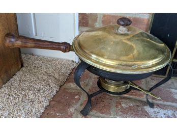 Brass Fireplace Chafing Dish With Wooden Handle And Iron Stand