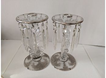 Stunning Pair Of Crystal Candle Holders With Silver Overlay