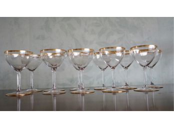 11 Total Of These 18K Gold Rimmed Champagne Wine Glasses