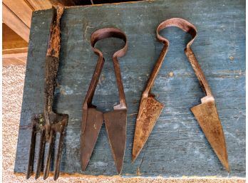 Antique Fork And Sheep Shearing Tools