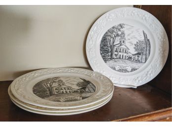 Four White Plates With Congregational Church Scene