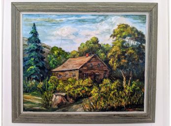 Original Oil Painting,  Signed A. Chesley,  Titled 'Tumble Down'  Depicting Log Cabin