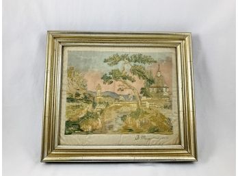 Antique Pastoral Needlepoint - Signed J. Morgenthal, Dated 1807