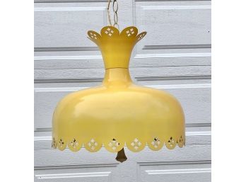 Vintage Yellow Enameled Metal Pendant Lamp