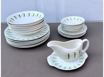 Mid Century Ceramic Dish Set With Lotus Style Pattern