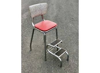 Mid Century Chrome And Vinyl Step Stool