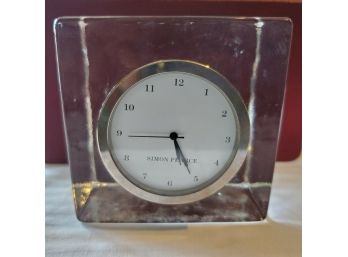 Simon Pearce ' Woodbury Ice Cube ' Crystal Block Table  Shelf CLOCK.  Solid Blown 3' Glass Cube