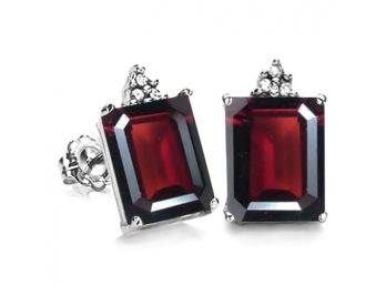 2 CTW Garnet & Diamond 10KT White Gold Earrings