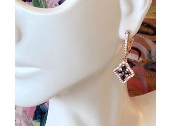 Sterling Silver With Rose Gold Overlay Black & White Sapphire Earrings