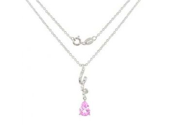 925 Sterling Silver Pink Sapphire & White Sapphire Necklace