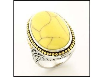 Beautiful White Agate Designer Two-Tone Cocktail Ring Size 8