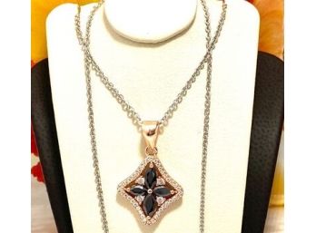 Sterling Silver With Rose Gold Overlay Black & White Sapphire Necklace