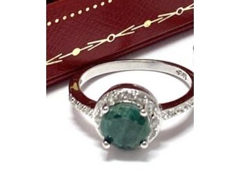 .925 Sterling Silver And Genuine Emerald Ring