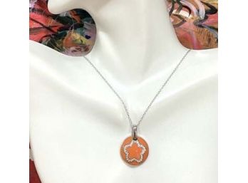 925 Sterling Silver, Orange Enamel & 0.20ct White CZ Necklace