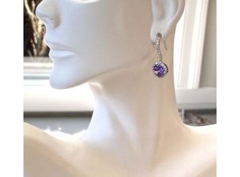 925 Sterling Silver 6.0ctw Amethyst & CZ Earrings