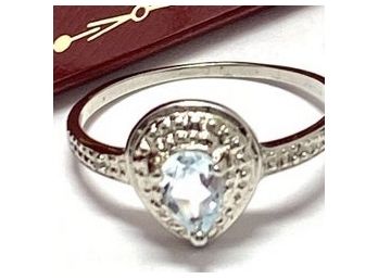 925 Sterling Silver And Aquamarine Ring Size 7