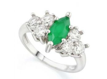 1.35ctw Emerald And White Topaz Ring With Gold Overlay Sz 7