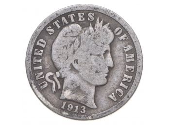 1913  Barber Liberty 90 Silver Dime