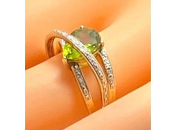 .925 Sterling Silver With Yellow Gold Overlay Peridot Ring