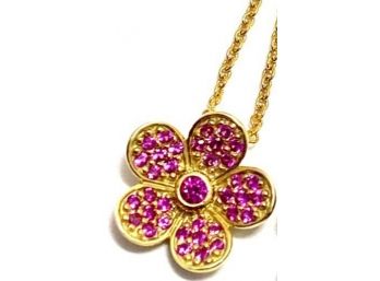 .925 Sterling Silver With Gold Overlay And Created Ruby Necklace