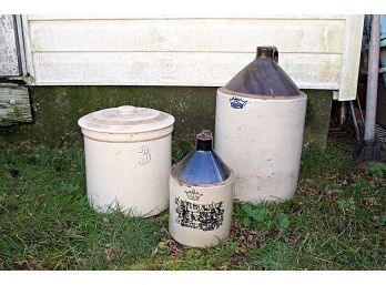 Two Vintage Jugs & Lidded Crock