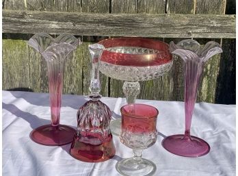 Group Of Pink Colored Glass To Clear - 5 Pieces