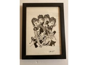 Signed & Framed Karate Scene Art Ink On Paper