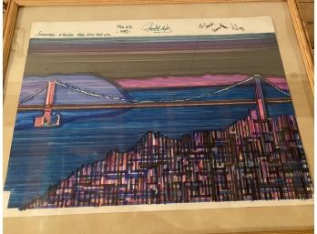 Large Contemporary Artwork Somewhere, A Bridge, Near New York City Signed