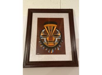 Signed & Framed Tribal Folk Art Painted Mask