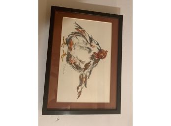 Chicken Painting By P. McGee  Framed And Matted  11x8