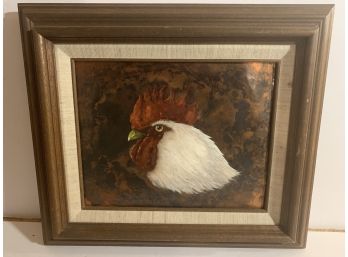 Chicken Oil Painting On Copper Framed And Matted