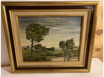 1945 German Landscape Oil Om Board. Framed And Matted