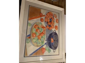 Large Watercolor Still Life Of Tomatoes On Table Signed Marjorie-shaw-kubach