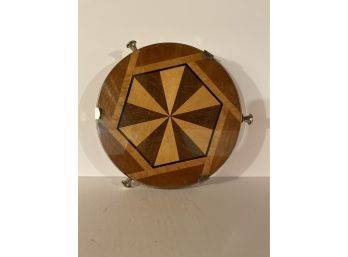 Wooden Lazy Susan Circular Serving Plate With Starburst Inlays