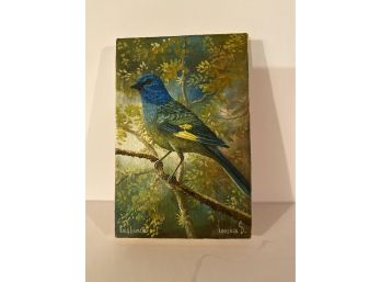 Absolutely Stunning Blue Bird Signed Oil On Canvas