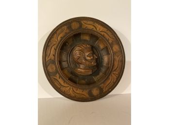 Wooden Plate Plaque Hand Carved Italian Face And Motif