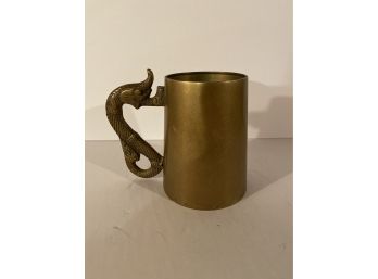 Large Brass Asian Tankard  Mug With Carved Dragon Handle