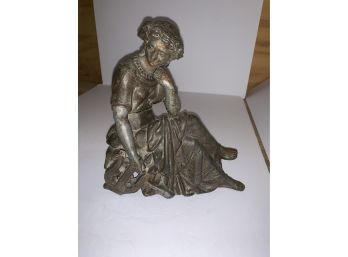 Cast Spelter Art Deco Woman With A Harp. Good Condition! Q