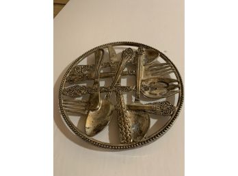 9  Silver Plate Fork, Spoon And Trivet