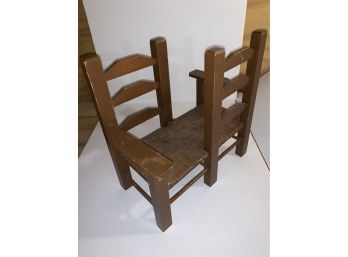 Wood Doll Size Chairbench With Cane Seats