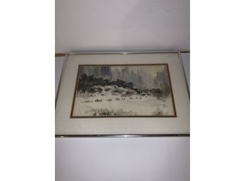 Beautiful Watercolor Central Park Winter Scene By Jack Davis Framed And Matted