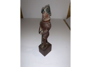 Miniature Carved Wood  Conquistador  With Metal Helmet And Sword Antique