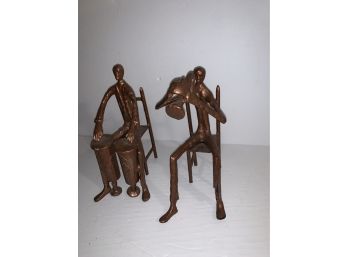 Pair VTG Art Deco Style Bronze Musician Player  Figurines Sculptures