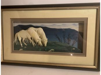 Stunning Shadow Box  3D Art Horses Grazing Beautiful Scenery Paper Cut