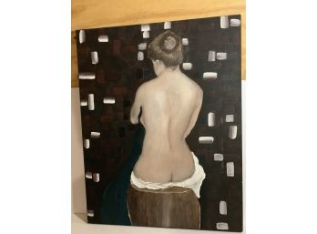 Large Oil On Canvas Nude Woman Sitting