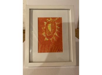 Signed Brightly Colored Abstract Art Block Print