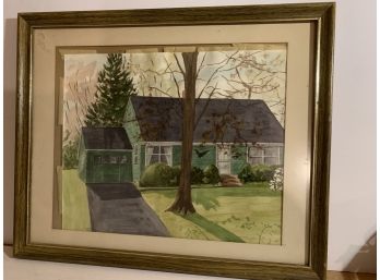 Signed Watercolor Of A House Framed And Matted