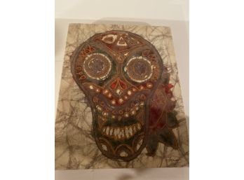 Signed Skull Fabric Art Batik