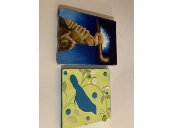 Two Small Oil On Canvas  Mixed Media Paintings